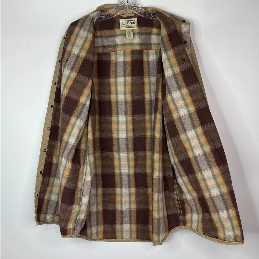 Vintage L.L. Bean Flannel Lined Button Up Canvas Shirt Jacket Large Tall Grunge